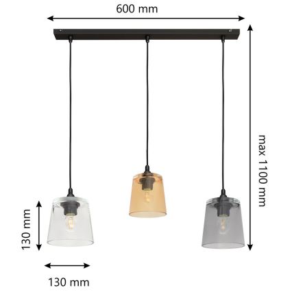 Lampadario a sospensione con filo LUCEA 3xE27/15W/230V