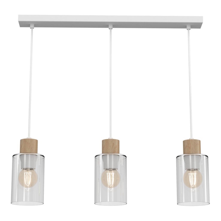 Lampadario a sospensione con filo MADERA 3xE27/60W/230V bianco/legno