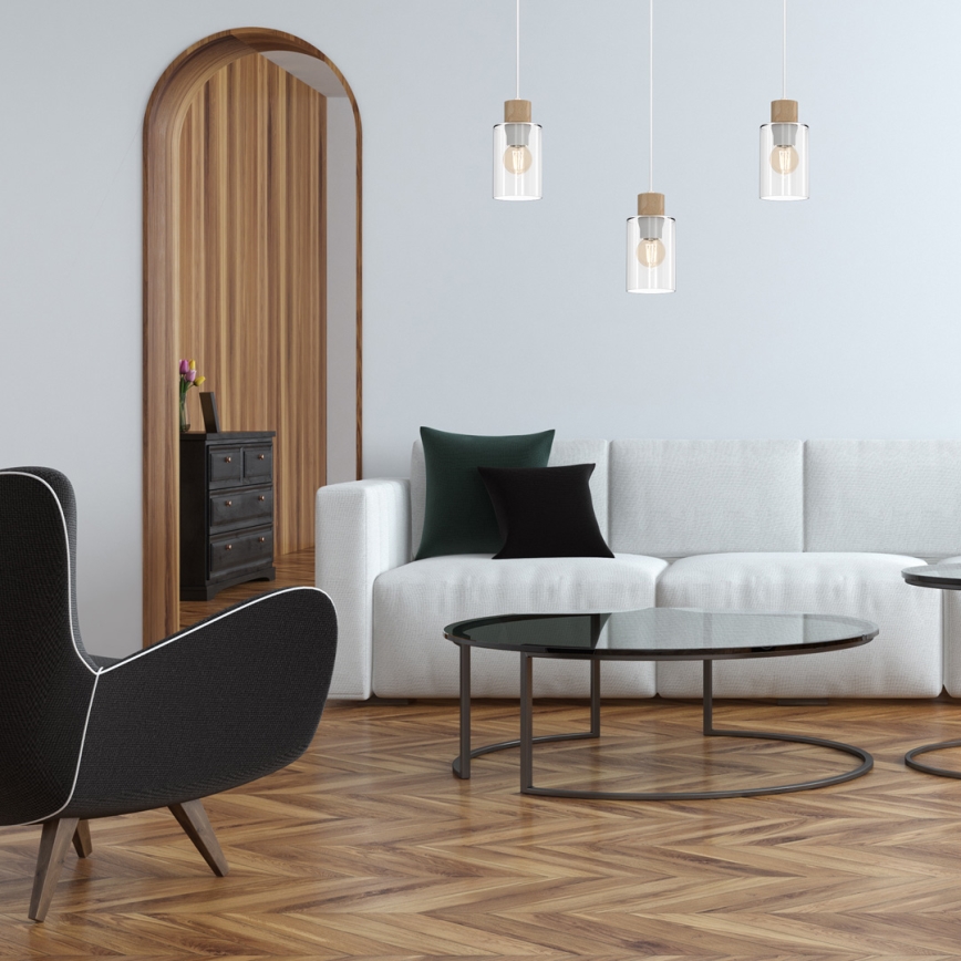 Lampadario a sospensione con filo MADERA 3xE27/60W/230V bianco/legno