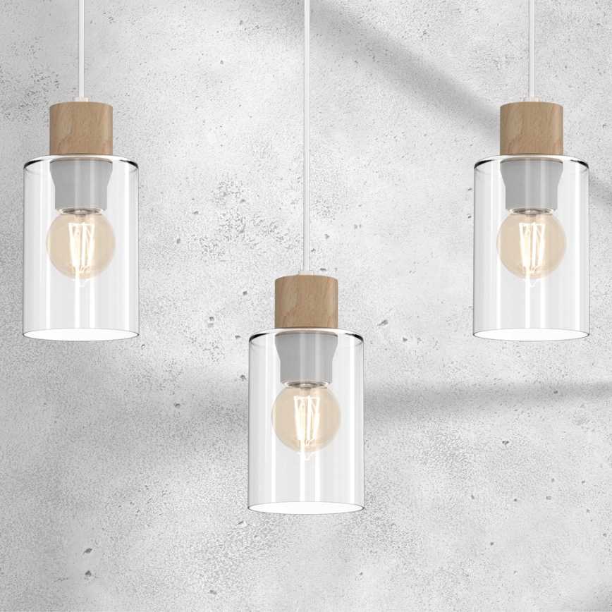 Lampadario a sospensione con filo MADERA 3xE27/60W/230V bianco/legno