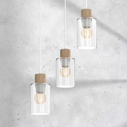 Lampadario a sospensione con filo MADERA 3xE27/60W/230V bianco/legno