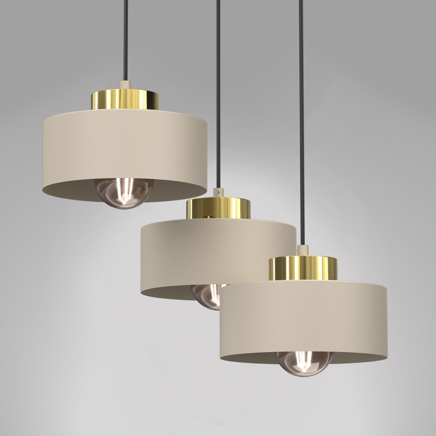 Lampadario a sospensione con filo MARTI 3xE27/15W/230V beige/oro