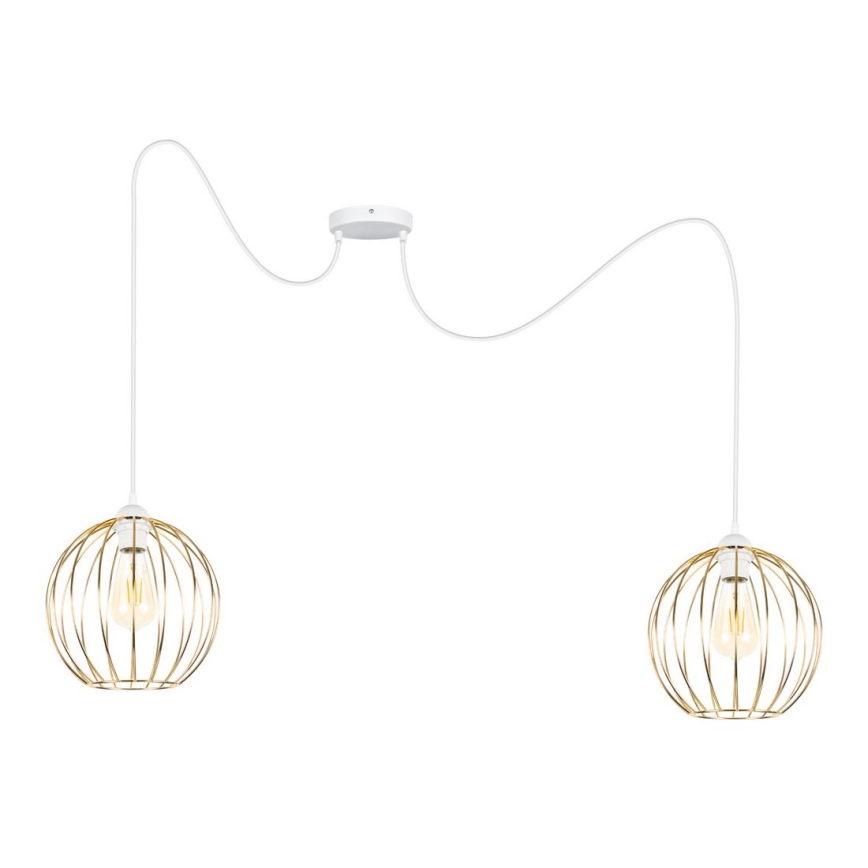 Lampadario a sospensione con filo MATT 2xE27/60W/230V ragno bianco/oro
