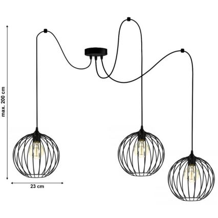 Lampadario a sospensione con filo MATT 3xE27/60W/230V ragno