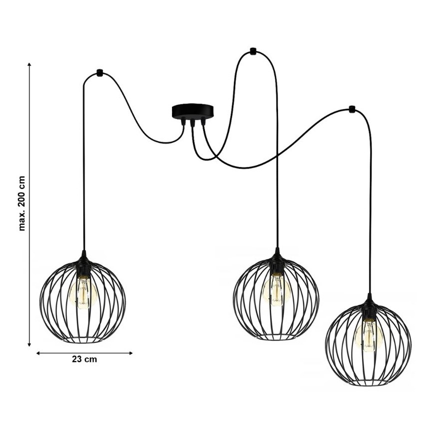 Lampadario a sospensione con filo MATT 3xE27/60W/230V ragno