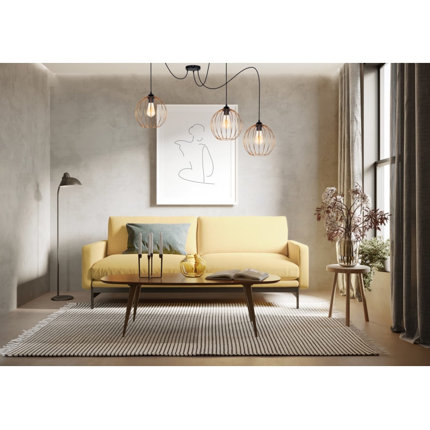Lampadario a sospensione con filo MATT 3xE27/60W/230V ragno nero/rame
