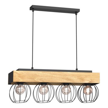 Lampadario a sospensione con filo MENTON 4xE27/15W/230V nero/marrone/quercia