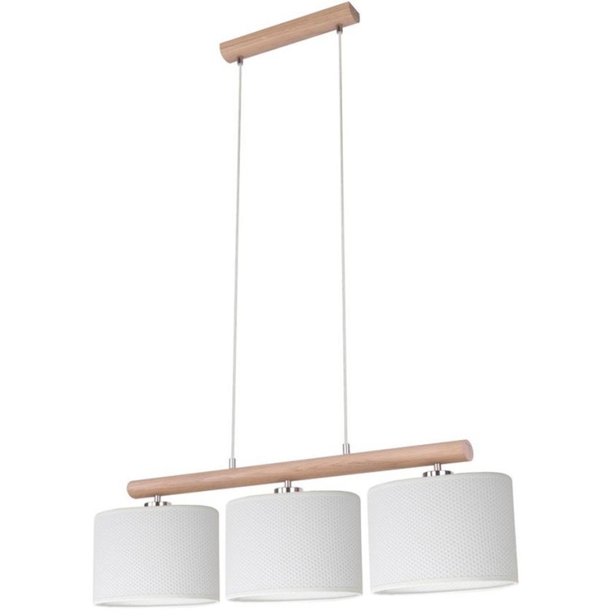 Lampadario a sospensione con filo MERCEDES 3xE27/40W/230V bianco/quercia