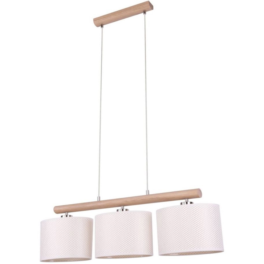 Lampadario a sospensione con filo MERCEDES 3xE27/40W/230V color crema/quercia