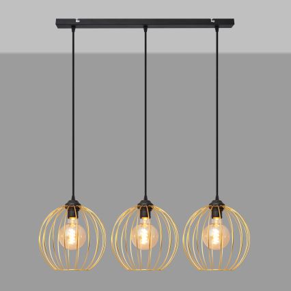 Lampadario a sospensione con filo MERCURE 3xE27/15W/230V oro/nero