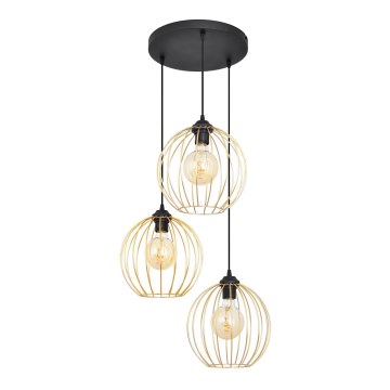 Lampadario a sospensione con filo MERCURE 3xE27/15W/230V oro/nero