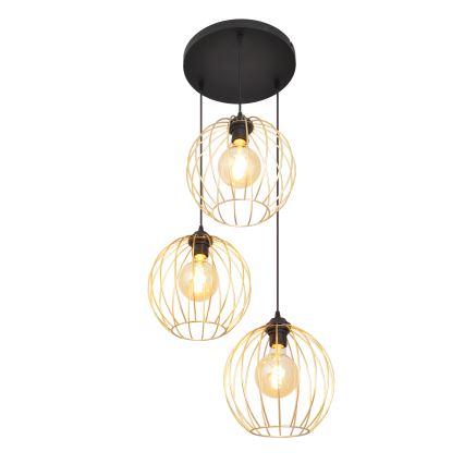 Lampadario a sospensione con filo MERCURE 3xE27/15W/230V oro/nero