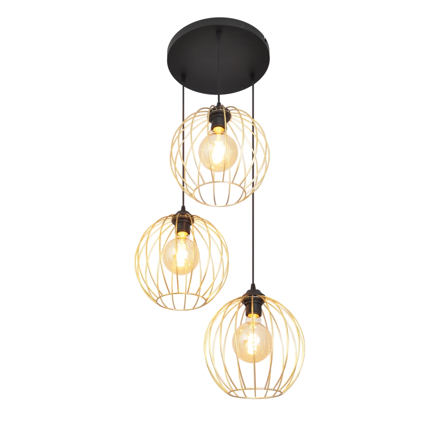 Lampadario a sospensione con filo MERCURE 3xE27/15W/230V oro/nero
