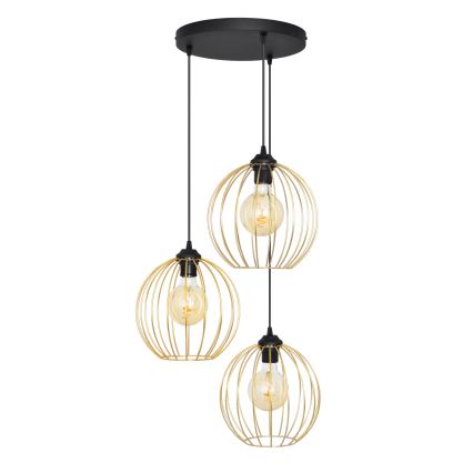 Lampadario a sospensione con filo MERCURE 3xE27/15W/230V oro/nero