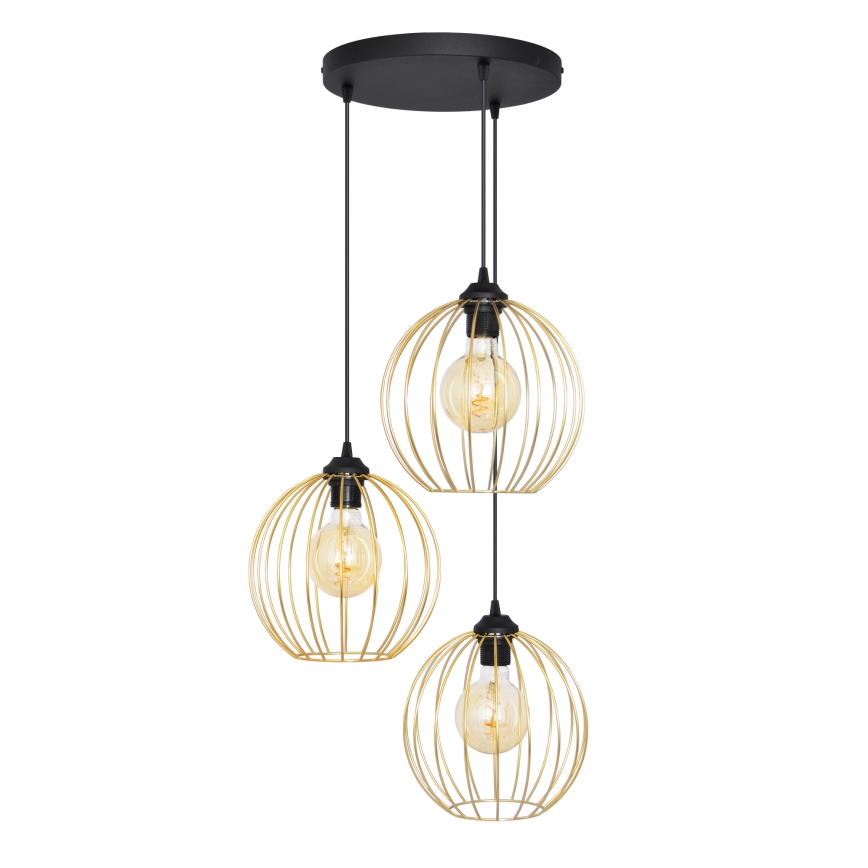 Lampadario a sospensione con filo MERCURE 3xE27/15W/230V oro/nero