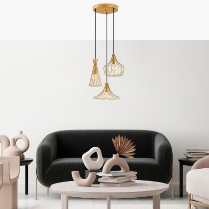 Lampadario a sospensione con filo MEZOPOTAMYA 3xE27/40W/230V oro
