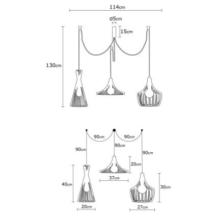 Lampadario a sospensione con filo MEZOPOTAMYA 3xE27/40W/230V ragno