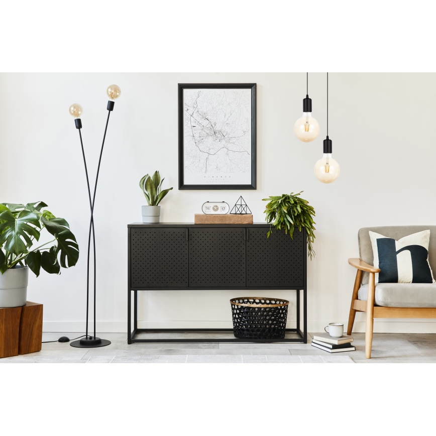 Lampadario a sospensione con filo MIROS 2xE27/60W/230V arrotondato nero
