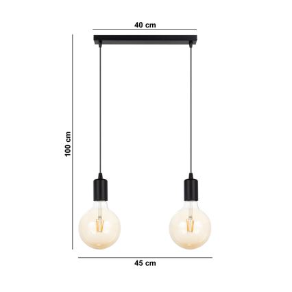 Lampadario a sospensione con filo MIROS 2xE27/60W/230V nero
