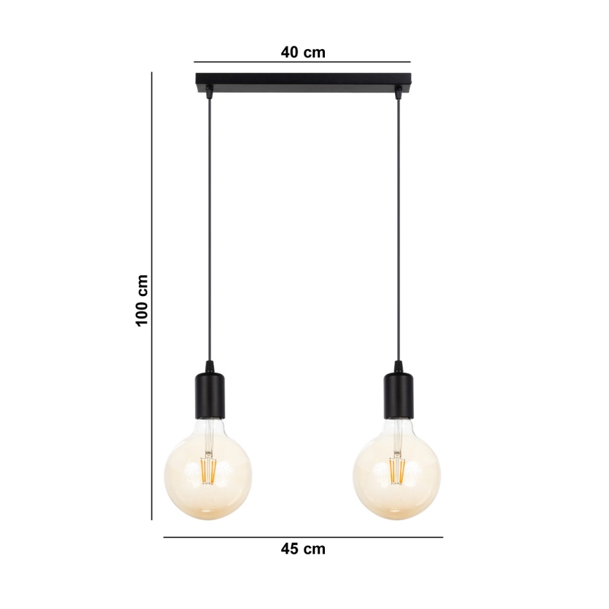 Lampadario a sospensione con filo MIROS 2xE27/60W/230V nero