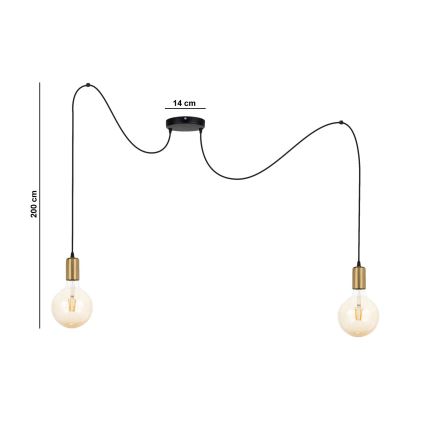 Lampadario a sospensione con filo MIROS 2xE27/60W/230V ragno nero/oro