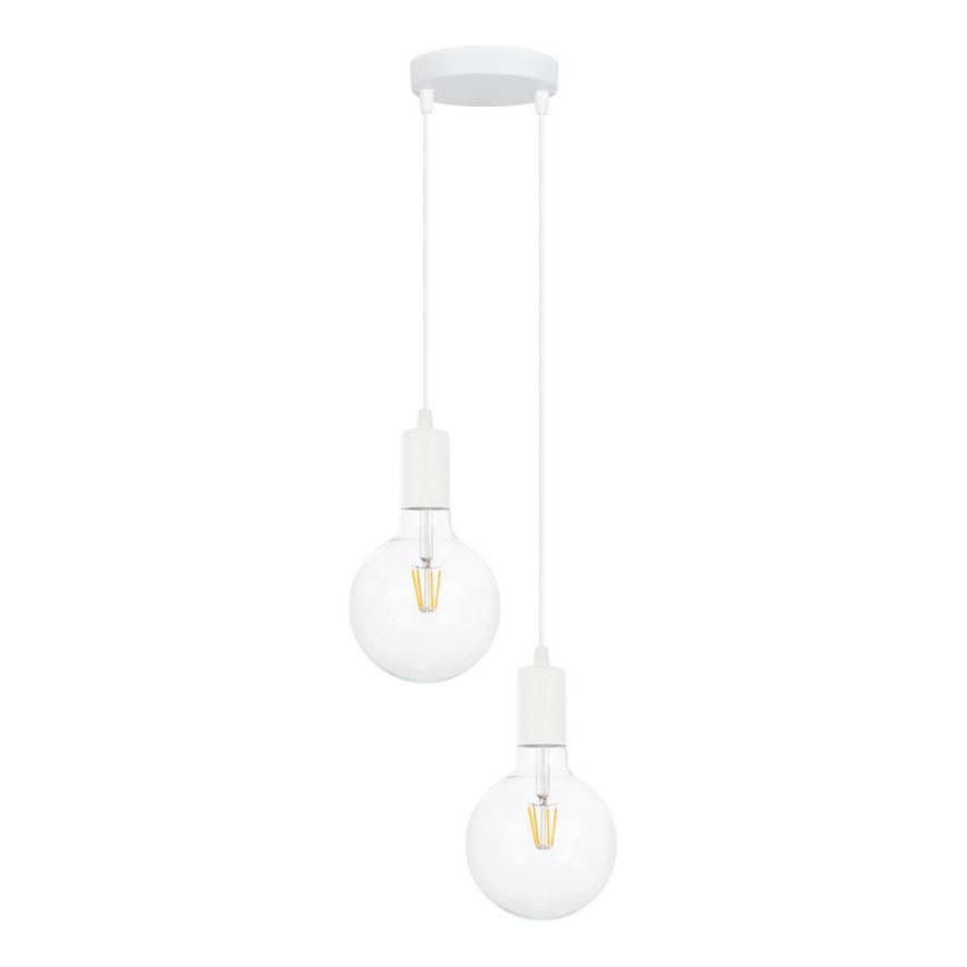 Lampadario a sospensione con filo MIROS 2xE27/60W/230V tondo bianco