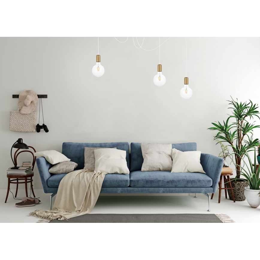 Lampadario a sospensione con filo MIROS 3xE27/60W/230V ragno bianco/oro