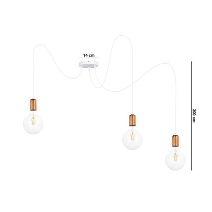 Lampadario a sospensione con filo MIROS 3xE27/60W/230V ragno bianco/rame