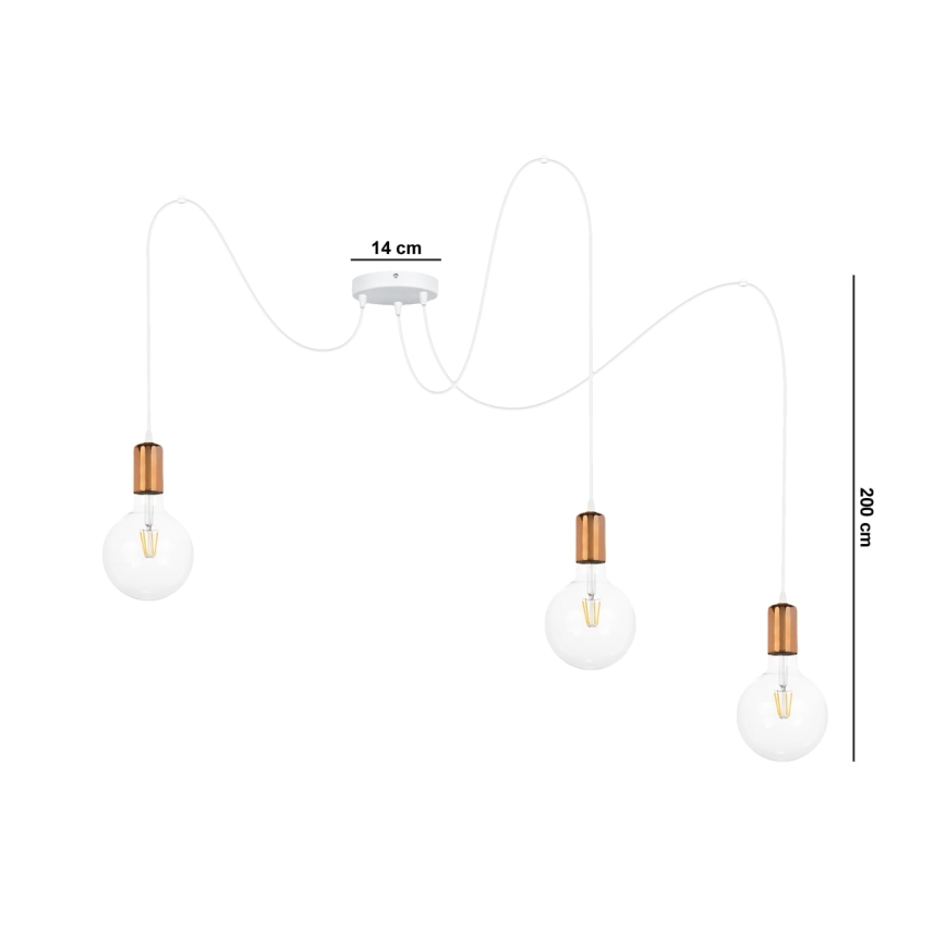 Lampadario a sospensione con filo MIROS 3xE27/60W/230V ragno bianco/rame
