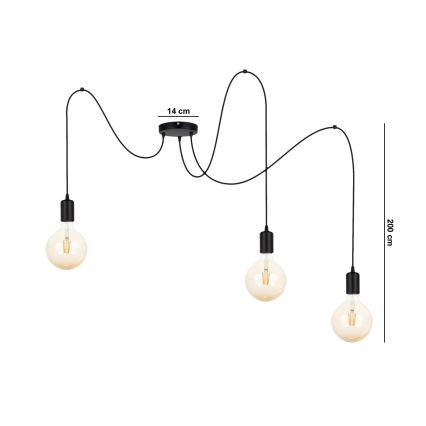 Lampadario a sospensione con filo MIROS 3xE27/60W/230V ragno nero