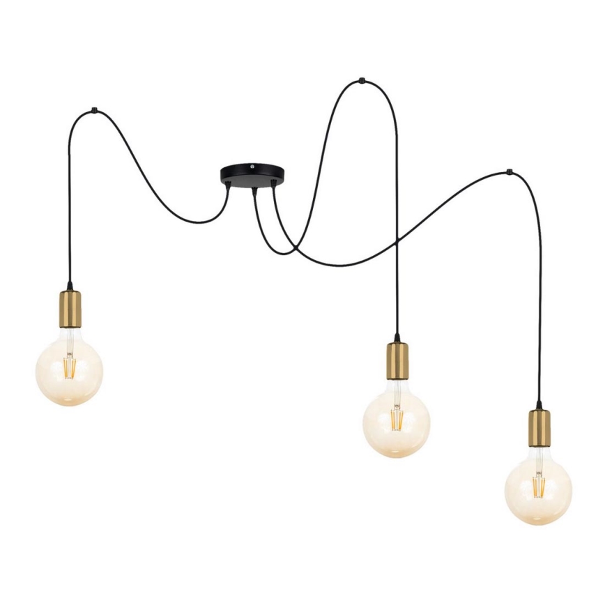 Lampadario a sospensione con filo MIROS 3xE27/60W/230V ragno nero/oro