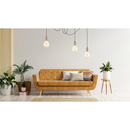 Lampadario a sospensione con filo MIROS 3xE27/60W/230V ragno nero/oro