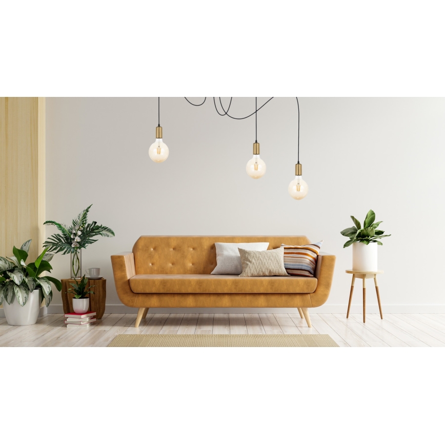 Lampadario a sospensione con filo MIROS 3xE27/60W/230V ragno nero/oro