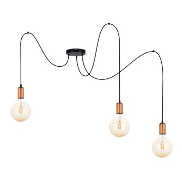 Lampadario a sospensione con filo MIROS 3xE27/60W/230V ragno nero/rame