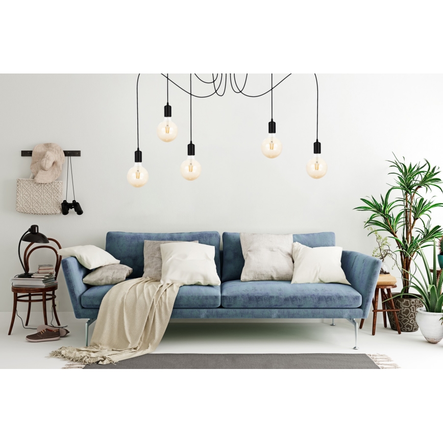Lampadario a sospensione con filo MIROS 5xE27/60W/230V ragno nero
