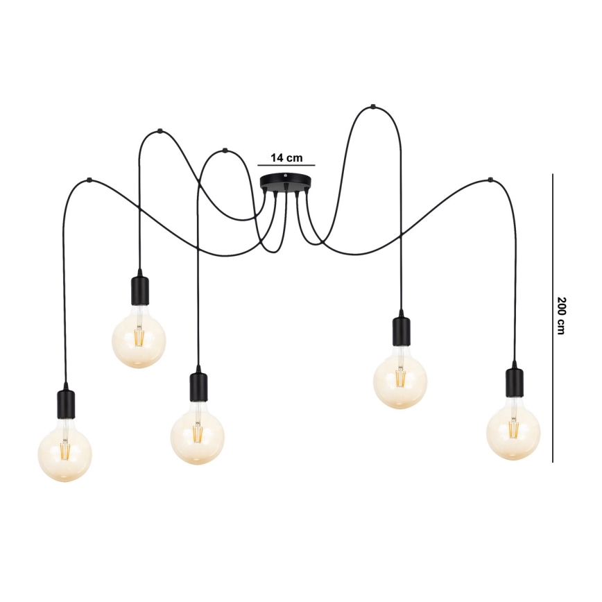 Lampadario a sospensione con filo MIROS 5xE27/60W/230V ragno nero