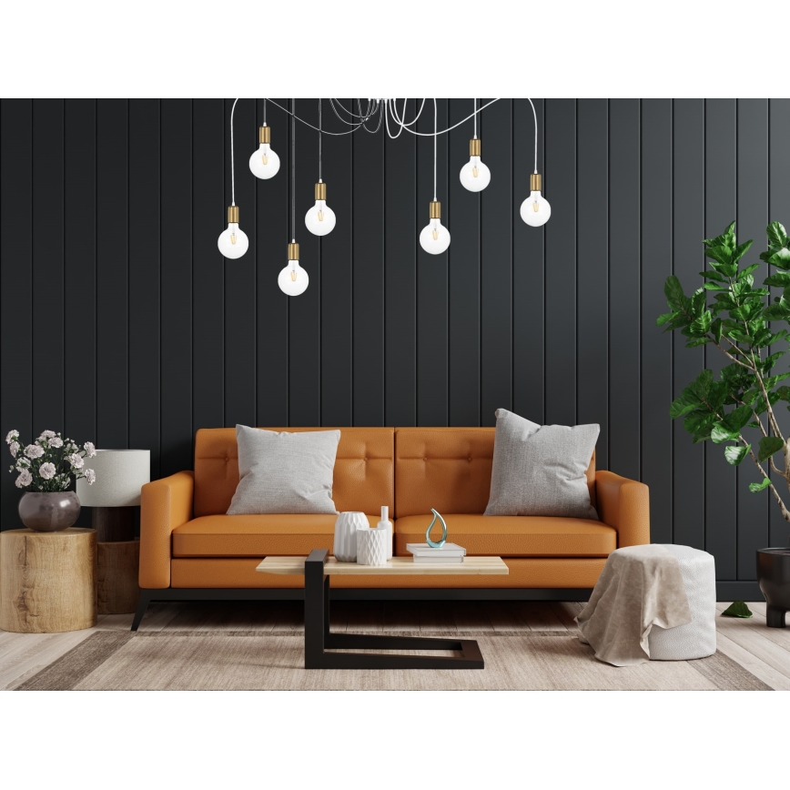 Lampadario a sospensione con filo MIROS 7xE27/60W/230V ragno bianco/oro