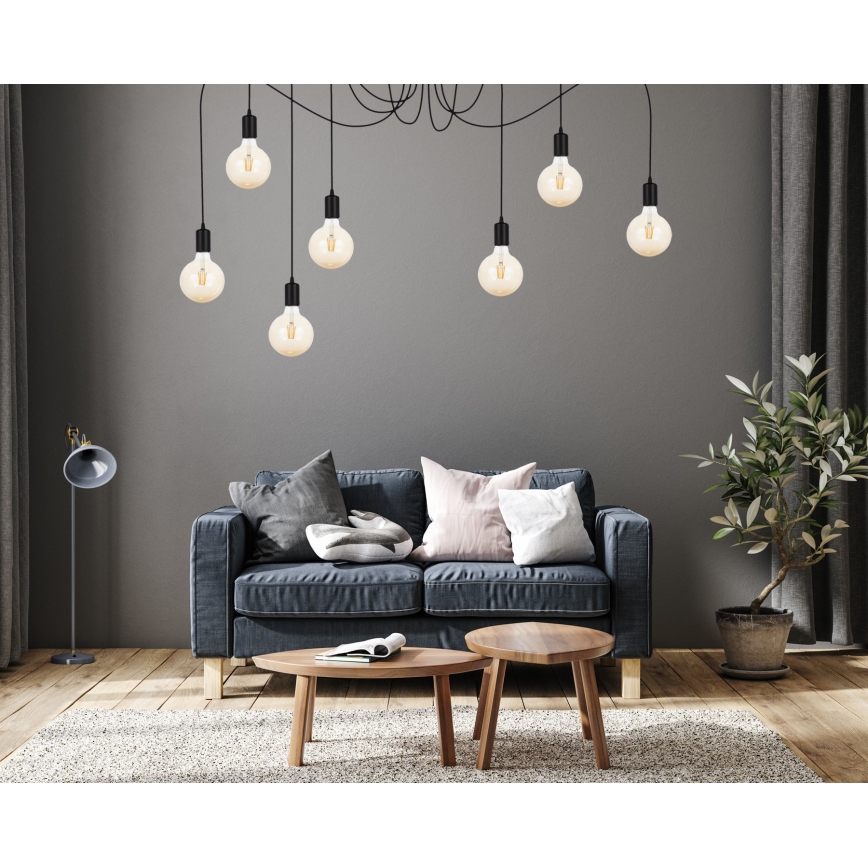 Lampadario a sospensione con filo MIROS 7xE27/60W/230V ragno nero