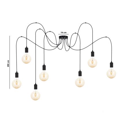 Lampadario a sospensione con filo MIROS 7xE27/60W/230V ragno nero