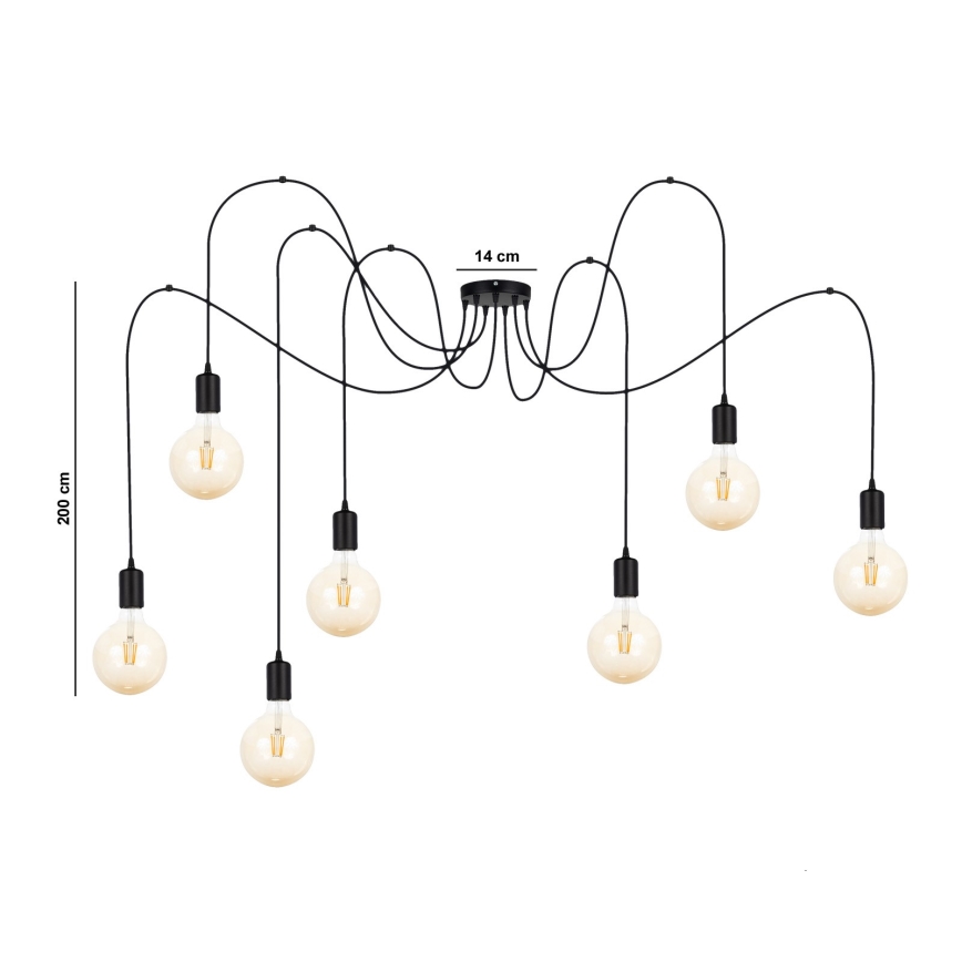 Lampadario a sospensione con filo MIROS 7xE27/60W/230V ragno nero