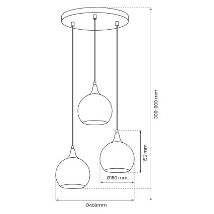 Lampadario a sospensione con filo MONTE 3xE27/60W/230V cromo opaco