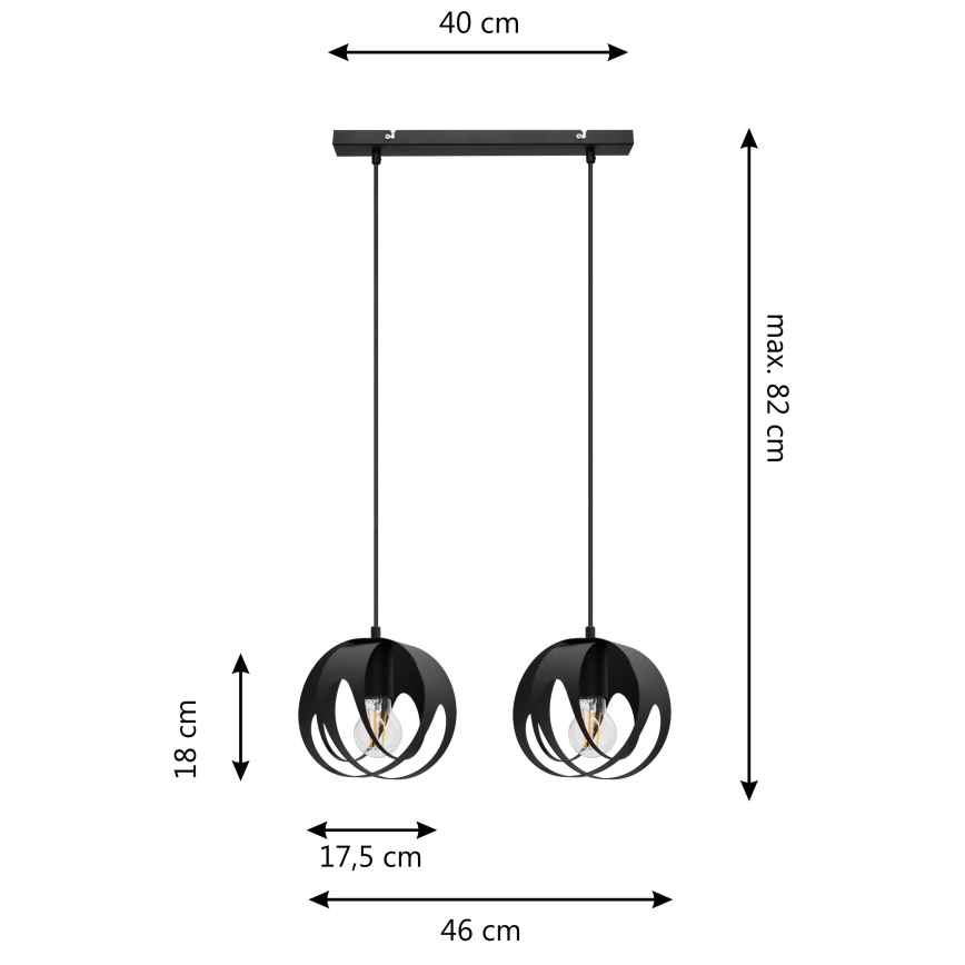 Lampadario a sospensione con filo MOONLIGHT 2xE27/15W/230V nero