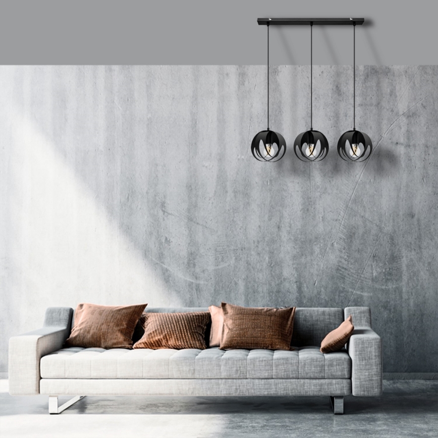 Lampadario a sospensione con filo MOONLIGHT 3xE27/15W/230V nero