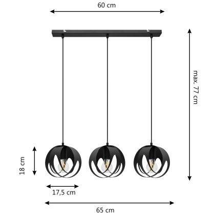 Lampadario a sospensione con filo MOONLIGHT 3xE27/15W/230V nero
