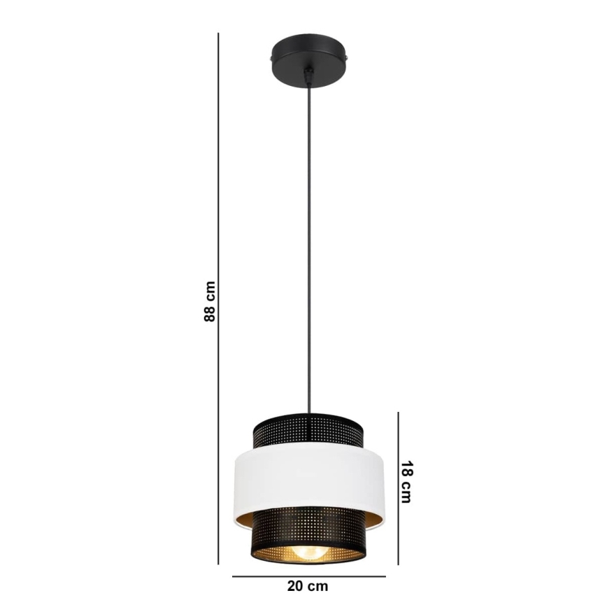 Lampadario a sospensione con filo NESS 1xE27/60W/230V nero/bianco