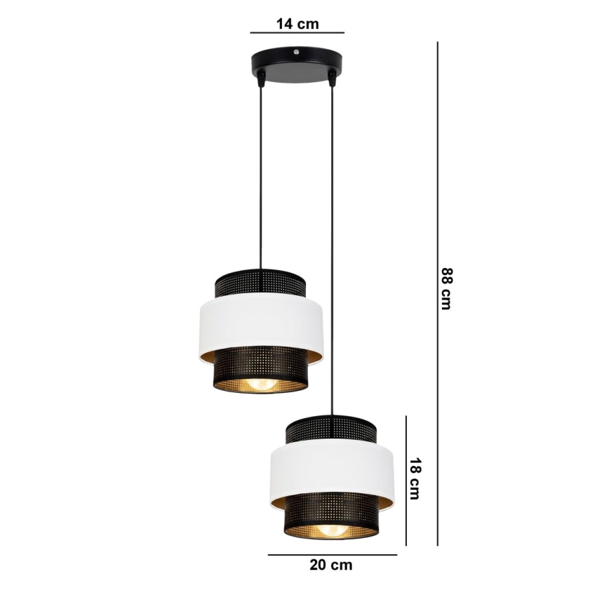Lampadario a sospensione con filo NESS 2xE27/60W/230V diametro 30 cm nero/bianco