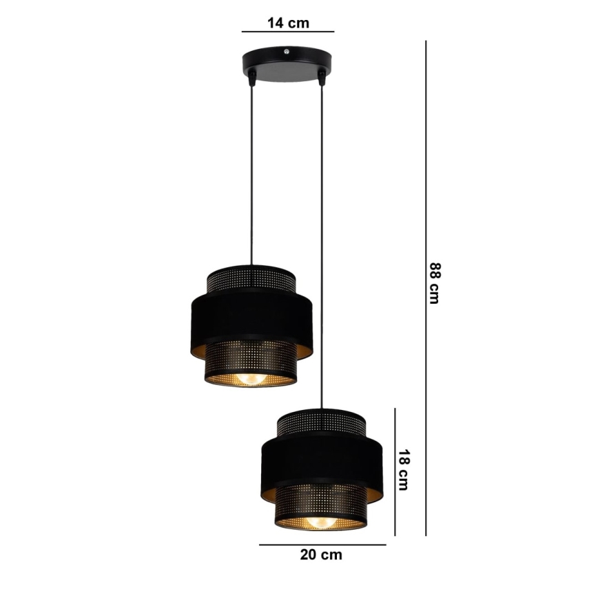 Lampadario a sospensione con filo NESS 2xE27/60W/230V diametro 30 cm nero