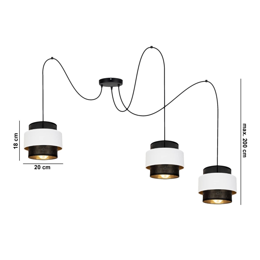 Lampadario a sospensione con filo NESS 3xE27/60W/230V ragno nero/bianco