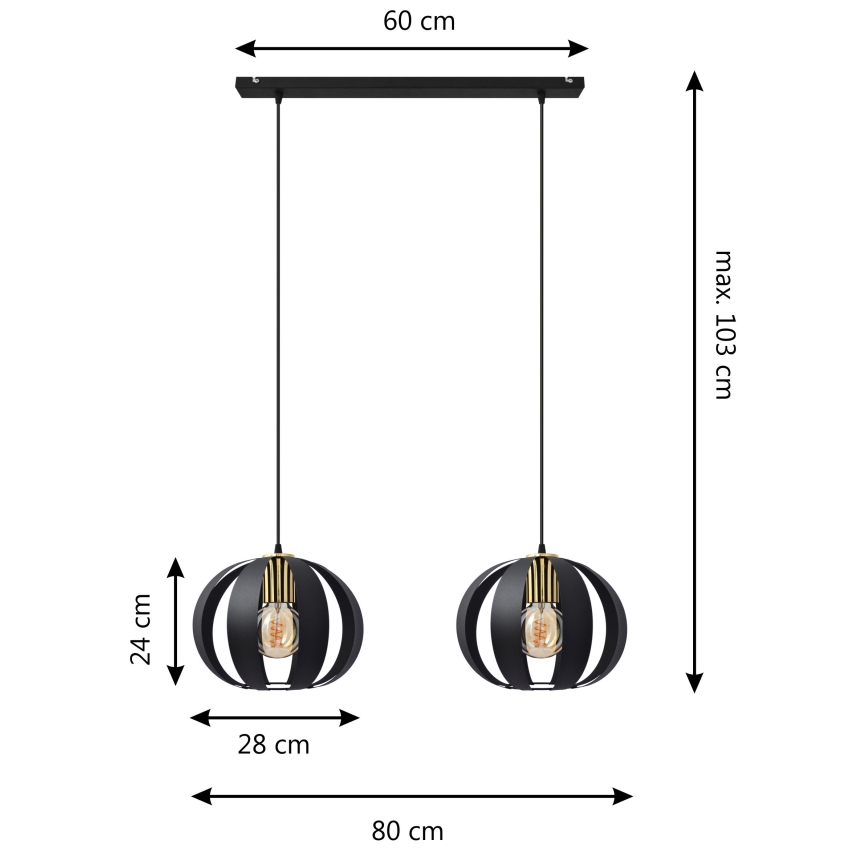 Lampadario a sospensione con filo NEWTON 2xE27/15W/230V nero/oro