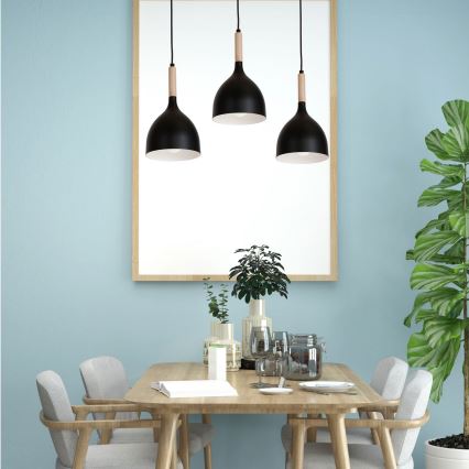 Lampadario a sospensione con filo NOAK WOOD 3xE27/60W/230V